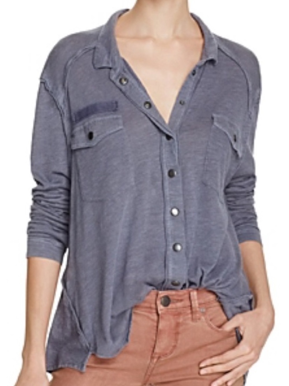 Free People Monday Morning Top Womens Sz L Blue